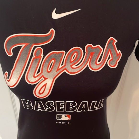 Nike Detroit Tigers Baseball Short Sleeve Tee Dri Fit Polyester EUC Black - Picture 2 of 7